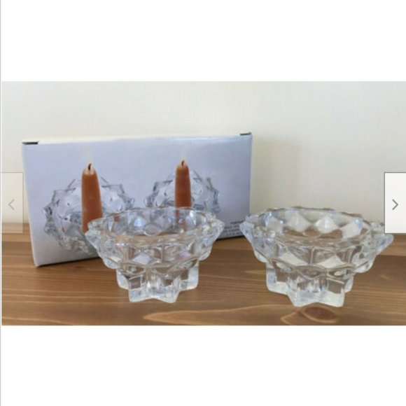 Vtg Clear Bubble Star Shape Glass Candle Holders Reims France Abbott Fortunio - Picture 4 of 6